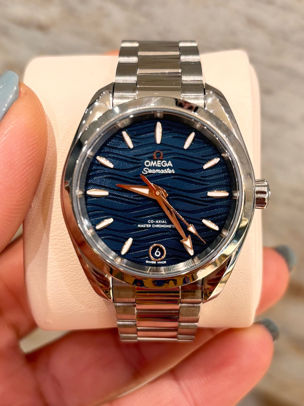 Omega Stainless Steel Men’s Watch with Blue Wave Dial